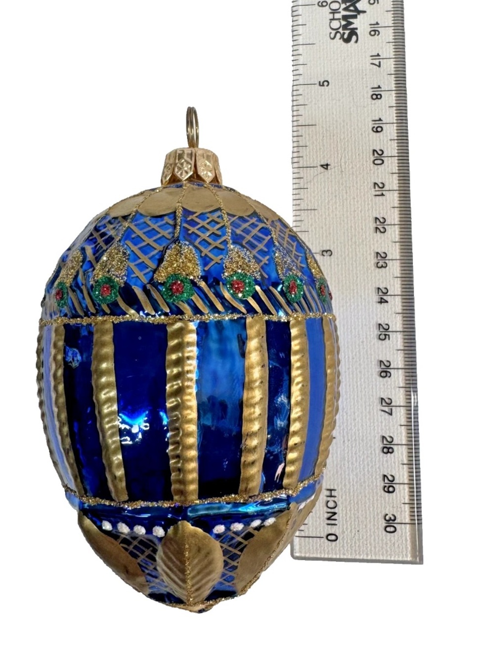 VTG Spode On the Tree Blue Gold Egg Glass Christmas Ornament #13 2000 No Box